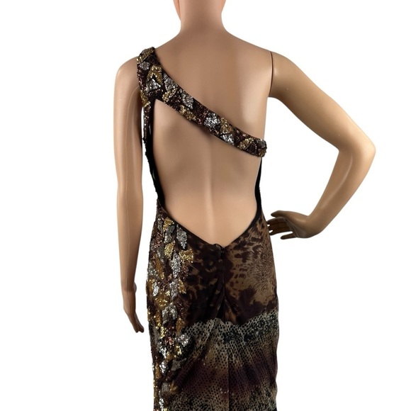 Cassandra Stone by Mac Duggal One Shoulder Gown 6 Animal Print Sequin Beaded - Picture 9 of 12